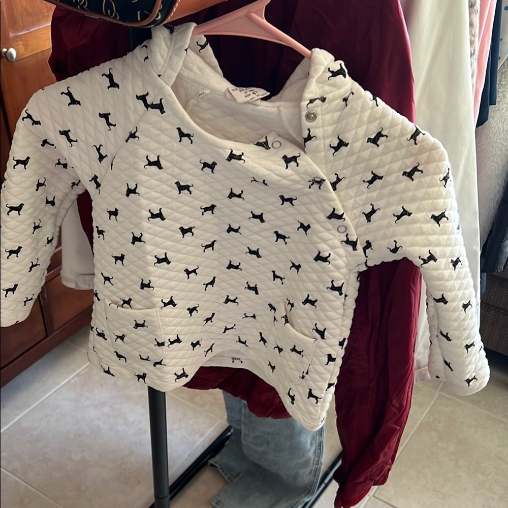Kids White and Black Dog Print Shirt
